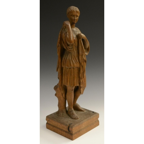 1383 - A 19th century oak carving, of Diana, after the Antique and in the Grand Tour taste, rectangular bas... 