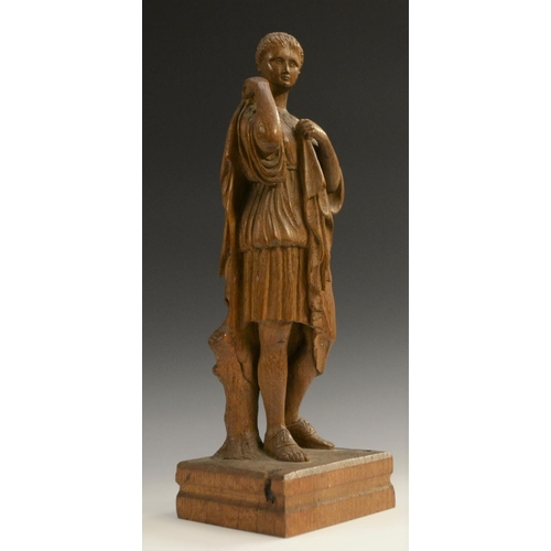 1383 - A 19th century oak carving, of Diana, after the Antique and in the Grand Tour taste, rectangular bas... 