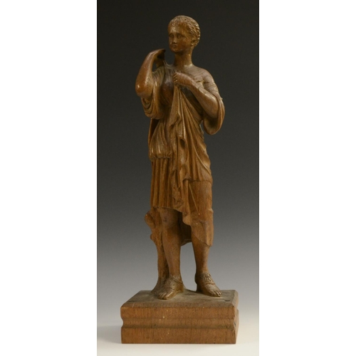 1383 - A 19th century oak carving, of Diana, after the Antique and in the Grand Tour taste, rectangular bas... 