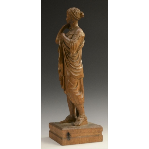 1383 - A 19th century oak carving, of Diana, after the Antique and in the Grand Tour taste, rectangular bas... 