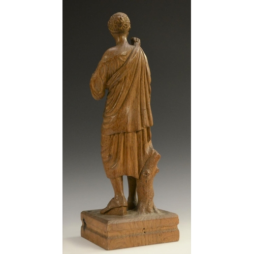 1383 - A 19th century oak carving, of Diana, after the Antique and in the Grand Tour taste, rectangular bas... 