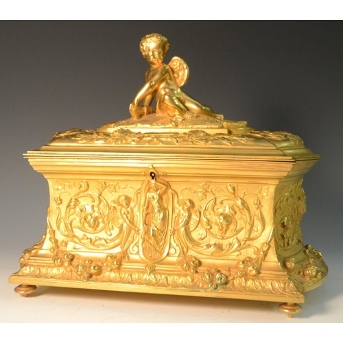 1388 - A 19th century ormolu rectangular casket, cast with classical figures and acanthus scrolls and fruit... 