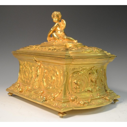 1388 - A 19th century ormolu rectangular casket, cast with classical figures and acanthus scrolls and fruit... 