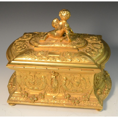 1388 - A 19th century ormolu rectangular casket, cast with classical figures and acanthus scrolls and fruit... 