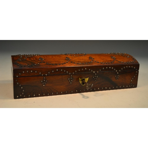 1394 - A 19th century rosewood and cut-steel pique domed rectangular box, hinged cover, 25cm wide, c.1850