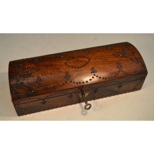 1394 - A 19th century rosewood and cut-steel pique domed rectangular box, hinged cover, 25cm wide, c.1850