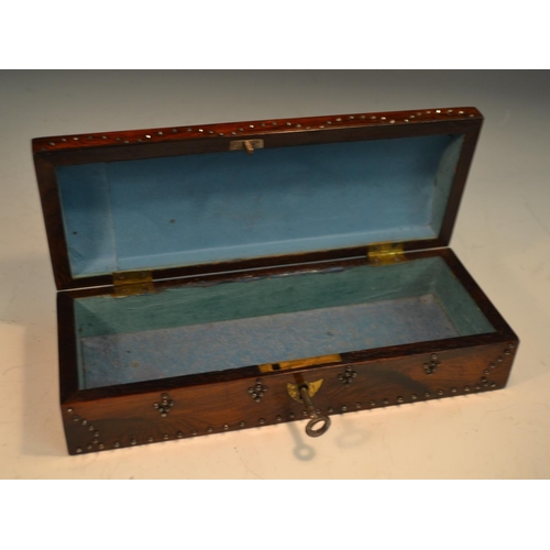 1394 - A 19th century rosewood and cut-steel pique domed rectangular box, hinged cover, 25cm wide, c.1850