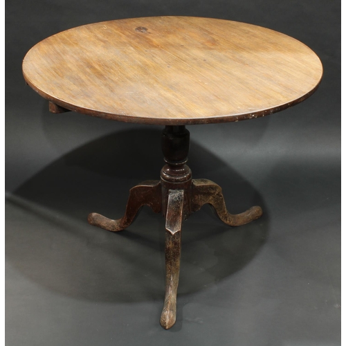 1397 - A 'George III' oak occasional table, cannon barrel column, cabriole legs, pad feet, 86cm diameter