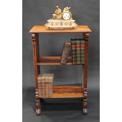 1406 - A 19th century walnut maitre d' stand, rectangular top above a two shelf bookcase undertier, shaped ... 