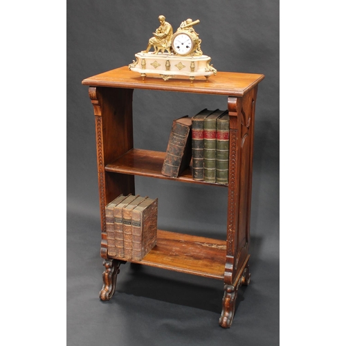 1406 - A 19th century walnut maitre d' stand, rectangular top above a two shelf bookcase undertier, shaped ... 