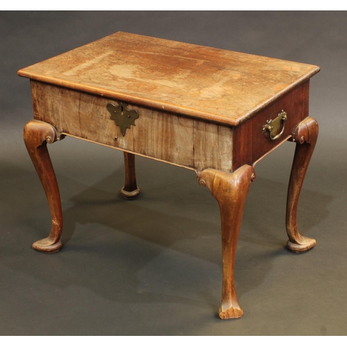 1410 - A George II mahogany box stool, hinged cover, shaped brass escutcheon and carrying handles, cabriole... 