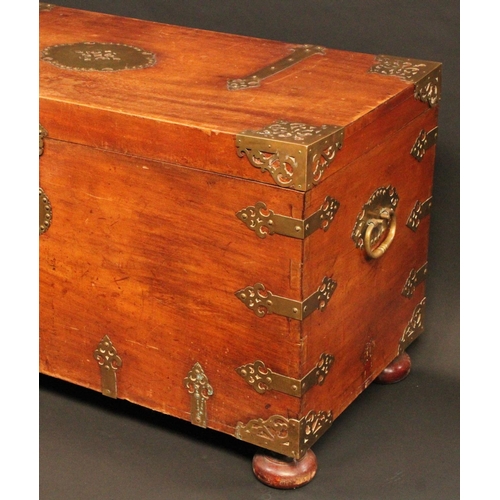 1442 - A Colonial brass mounted camphor rectangular chest, possibly for the Spanish market and reminiscent ... 