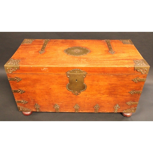 1442 - A Colonial brass mounted camphor rectangular chest, possibly for the Spanish market and reminiscent ... 