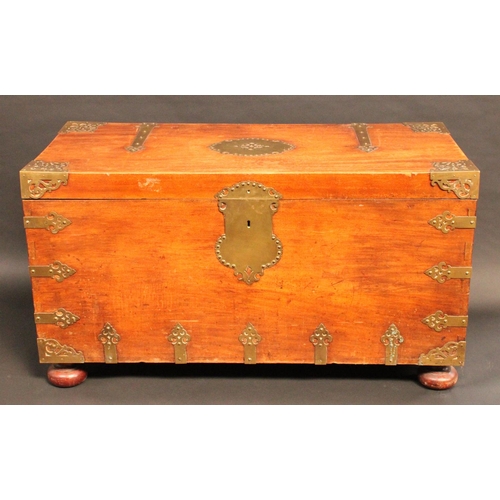 1442 - A Colonial brass mounted camphor rectangular chest, possibly for the Spanish market and reminiscent ... 