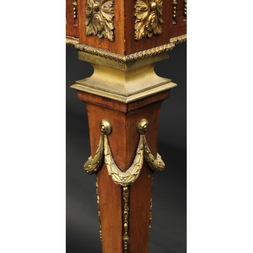 1464 - A Franglias Louis XVI Revival gilt metal mounted mahogany desk, inverted break-centre superstructure... 