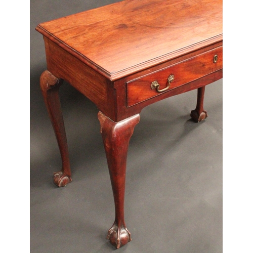 1483 - A George II mahogany side table, moulded rectangular top above a long frieze drawer, brass Rococo sw... 