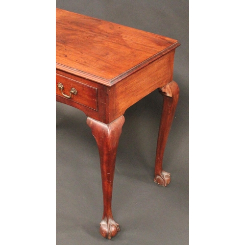 1483 - A George II mahogany side table, moulded rectangular top above a long frieze drawer, brass Rococo sw... 