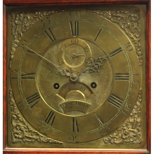 1486 - A George II oak longcase clock, 30cm square brass dial inscribed Henry Deykin, Worcester, No 1169, R... 