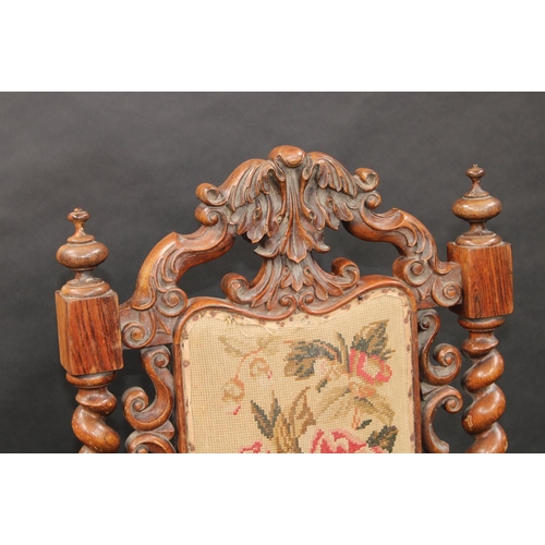 1490 - A Victorian rosewood side chair, tall back with carved acanthus cresting, flanked by turned finials ... 