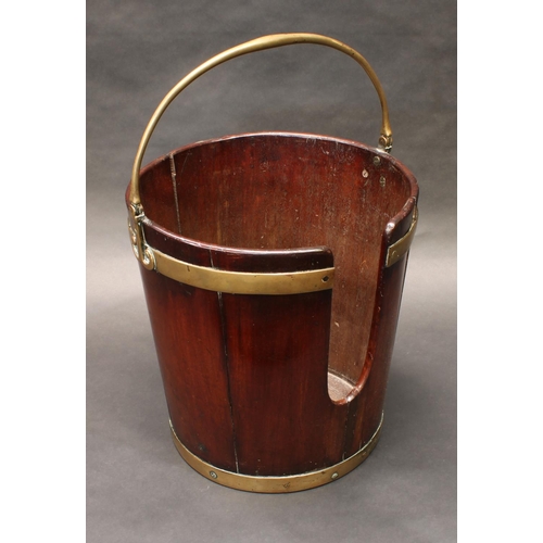 1498 - A George III Irish brass bound mahogany plate bucket, swing handle, 41cm high, 40cm wide, c.1780