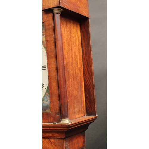 1524 - A George III oak and mahogany longcase clock, 32cm arched painted dial inscribed T&J Hallam, Notting... 