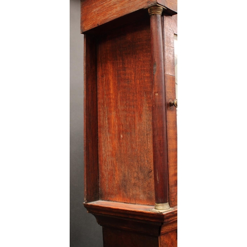 1524 - A George III oak and mahogany longcase clock, 32cm arched painted dial inscribed T&J Hallam, Notting... 