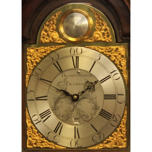 1533 - A George III oak longcase clock, 30cm arched brass dial inscribed Blackett Wallace, Brampton, Roman ... 