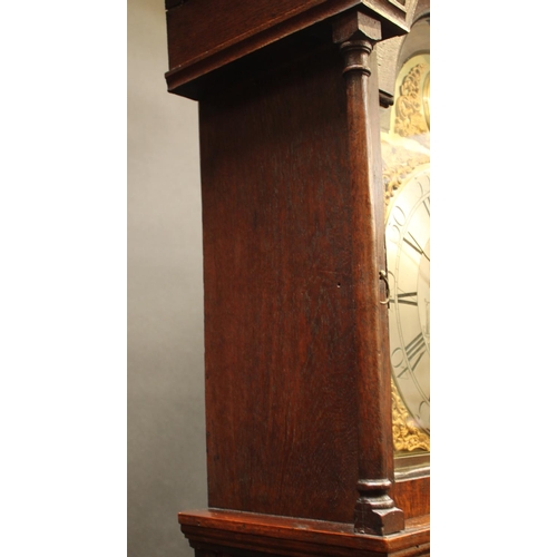 1533 - A George III oak longcase clock, 30cm arched brass dial inscribed Blackett Wallace, Brampton, Roman ... 