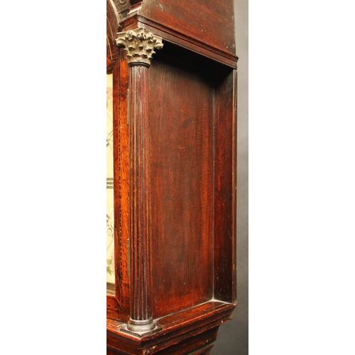 1534 - A George III oak longcase clock, 32cm arched painted dial inscribed Jos Johnson, Dudley, Roman and A... 