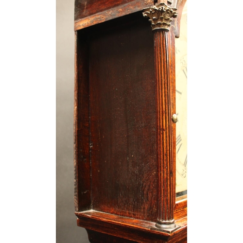 1534 - A George III oak longcase clock, 32cm arched painted dial inscribed Jos Johnson, Dudley, Roman and A... 