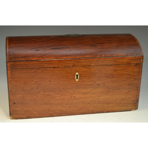 1544 - A George III partridgewood domed rectangular  tea caddy, satinwood and boxwood strung, the interior ... 