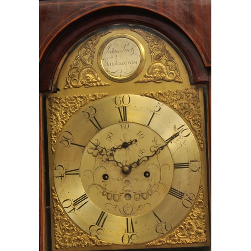 1547 - A George III Scottish mahogany longcase clock, 33cm arched brass dial inscribed James Park, Kilmalco... 