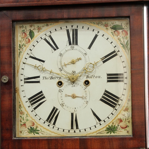 1549 - A George III/IV mahogany longcase clock, 34cm square painted dial inscribed Thomas Barry, Bolton, Ro... 