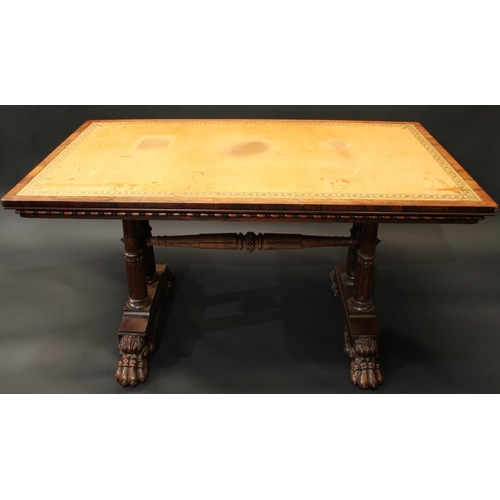 1561 - A George IV rosewood rectangular Country House library table, the rounded rectangular top with inset... 