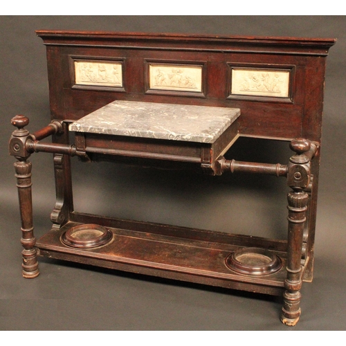 1594 - A large Victorian Country House hall stand, by Maple & Co, stamped, rectangular back with three pane... 