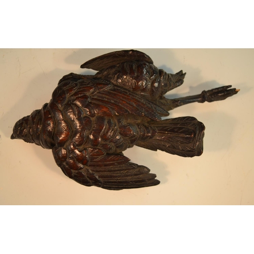 1649 - A pair of 19th century Black Forest trompe-l'il carvings, of dead game, 29cm and 25.5cm long