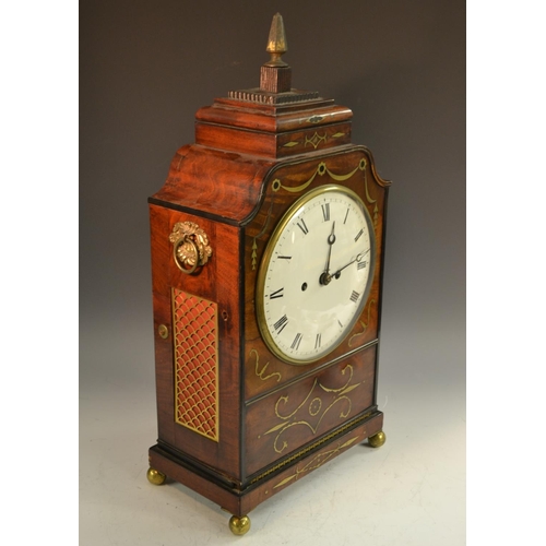 1701 - A Regency mahogany and brass marquetry bracket clock, 20.5cm slightly convex white enamel dial inscr... 