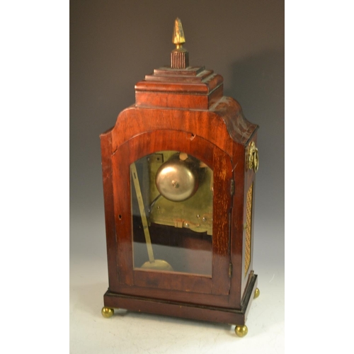 1701 - A Regency mahogany and brass marquetry bracket clock, 20.5cm slightly convex white enamel dial inscr... 