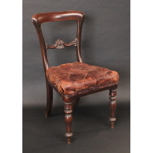 1723 - A set of six early Victorian mahogany dining chairs, each curved cresting rail above a shaped bar ca... 