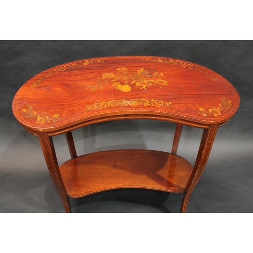 1730 - A Sheraton Revival fiddle-back mahogany and marquetry kidney shaped occasional table, the top profus... 