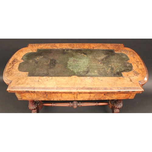 1751 - A Victorian burr walnut and marquetry combination writing and card table, folding top with inset too... 