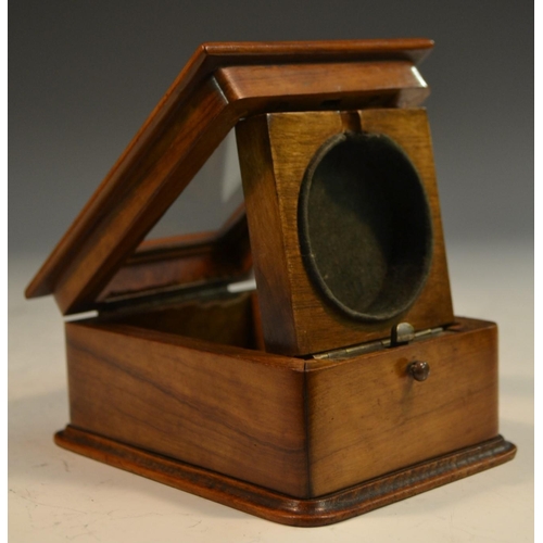 1765 - A Victorian gentleman's walnut table-top pocket watch box, the bevel-glazed and hinged cover with a ... 