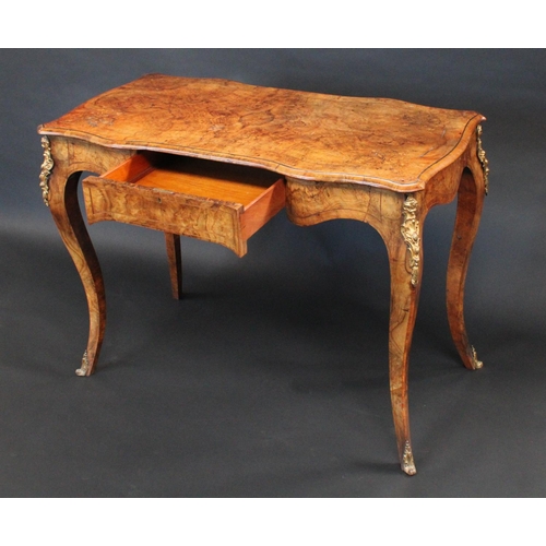 1766 - A Victorian gilt metal mounted burr walnut and marquetry shaped rectangular occasional writing table... 