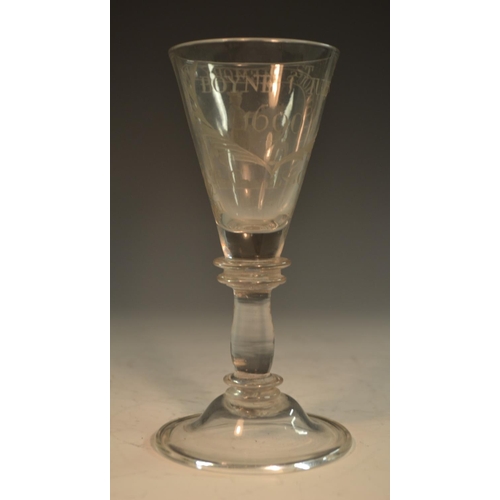 225 - Ireland and the Williamite War - Battle of the Boyne, an Irish commemorative wine glass, The Gloriou... 