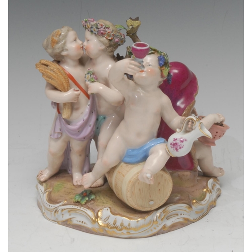 230 - A  Meissen Allegorical of the Seasons, Sprint, with floral chaplet, Summer with wheatsheaves, Autumn... 