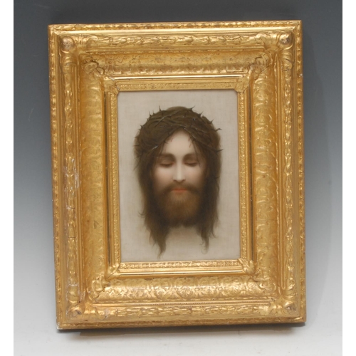 238 - A late 19th century German porcelain rectangular plaque, of Veraikon (the head of Christ, crowned by... 