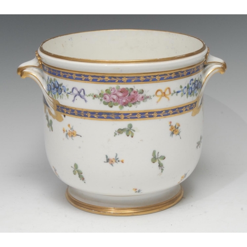 261 - An 18th century Sevres jardiniere, decorated with scattered foliate sprigs, banded with ribbon tied ... 