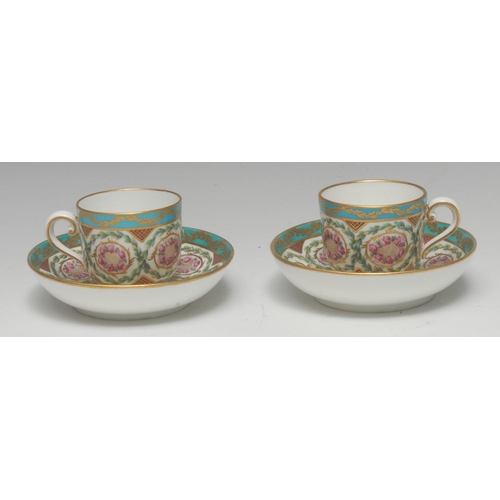 265 - Two small Sèvres cups and saucers (Gobelet Bouillard et Soucoupe), of the third size, painted by Lou... 