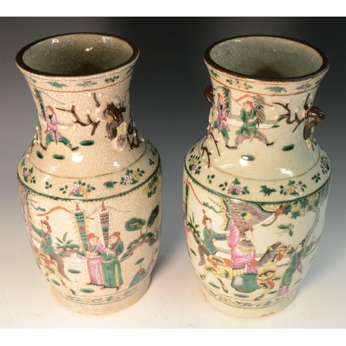 316 - A pair early 20th century Chinese crackle glazed vases, decorated with elders and attendants, 33.5cm... 