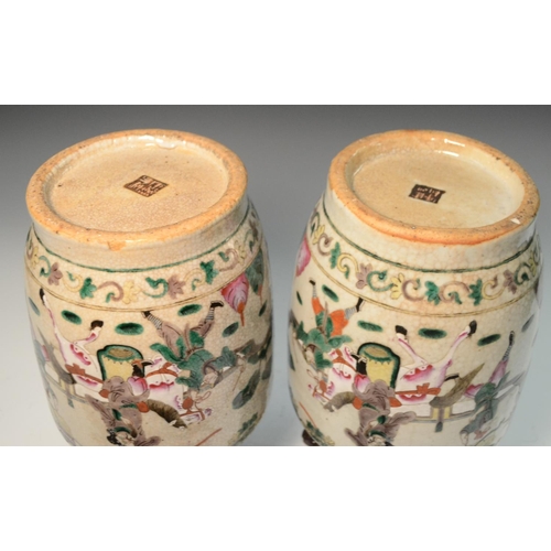 316 - A pair early 20th century Chinese crackle glazed vases, decorated with elders and attendants, 33.5cm... 